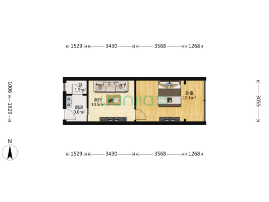 石头街 1室1厅1卫 34平方