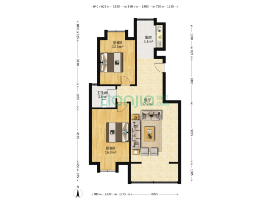 紫气东来苑 2室1厅1卫 89平方