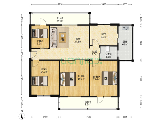 青年路55号院 4室2厅1卫 108平方