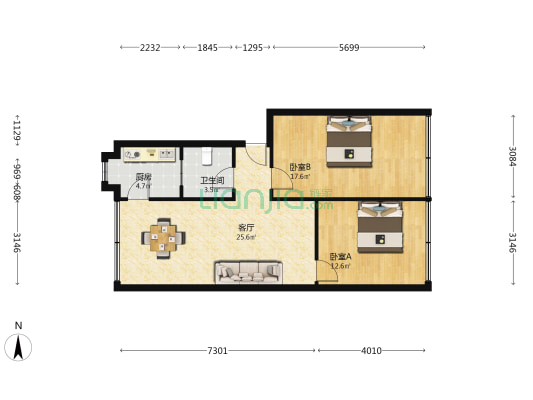 兴隆街25号 2室1厅1卫 80平方
