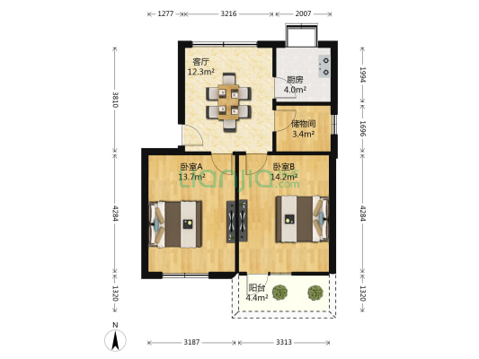 江淮化肥厂小区 2室1厅0卫 59平方