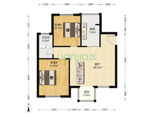平安家园 2室1厅1卫 95平方