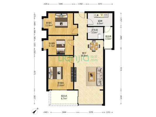 蔚蓝海岸2期 3室1厅1卫 111平方