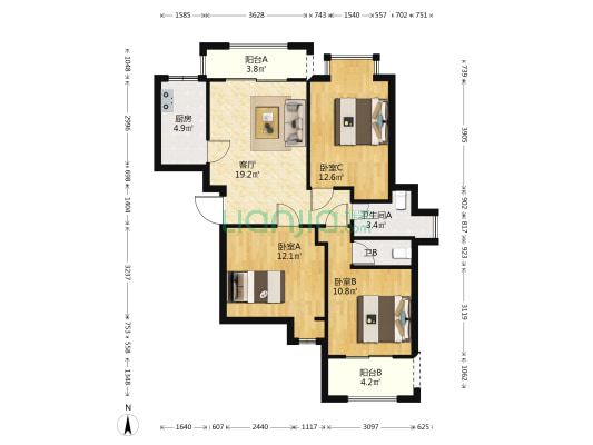 东兴新苑 3室1厅2卫 89平方
