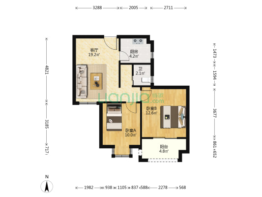 五江湾北区 2室1厅1卫 70平方