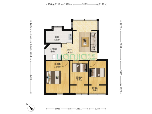 白河巷48号附16号 3室1厅1卫 74平方
