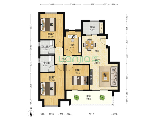 保利和光城悦 4室1厅2卫 102平方