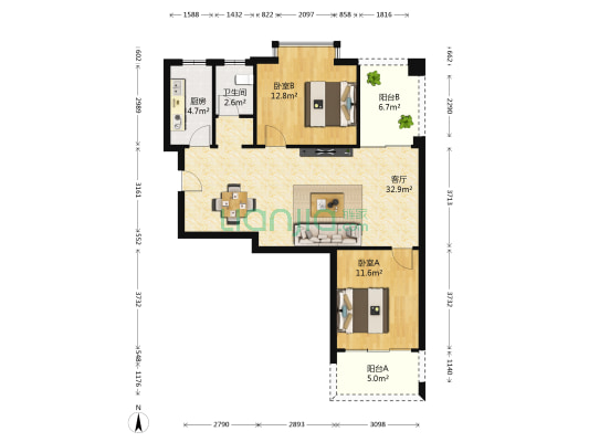 武新花园 2室1厅1卫 90平方