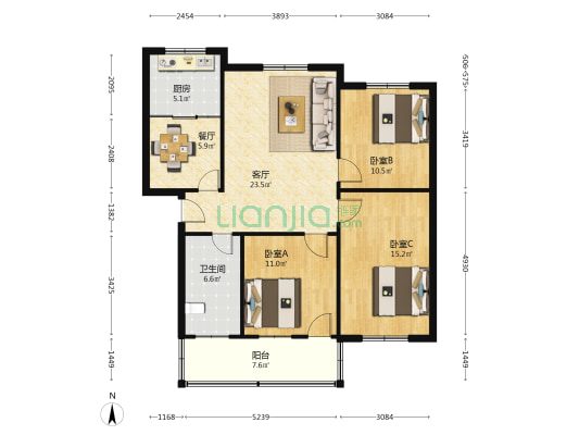 雪松大道1406号 3室2厅1卫 100平方