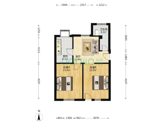 省纺织宿舍小区 2室1厅1卫 60平方