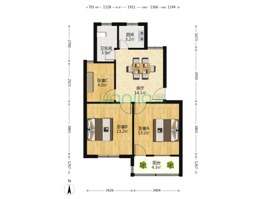 银桂新村 3室1厅1卫 69平方