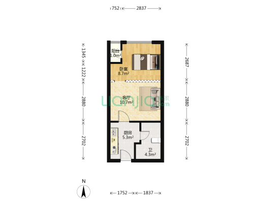 环北商贸大厦 1室1厅1卫 43平方