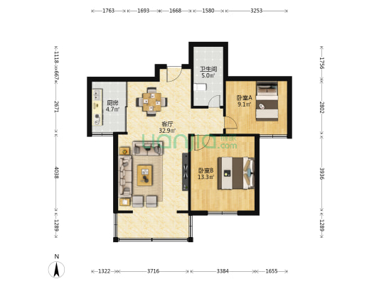 天运小区 2室1厅1卫 90平方