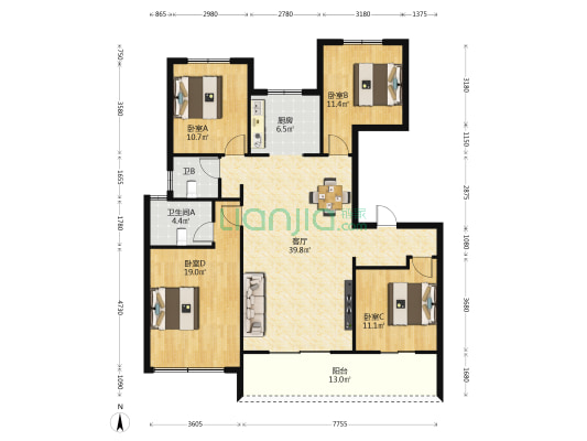 东方今典东方府 4室1厅2卫 147平方
