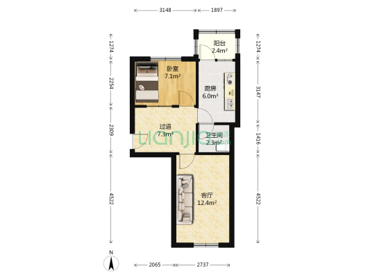 清水河北路21号 1室1厅1卫 51平方