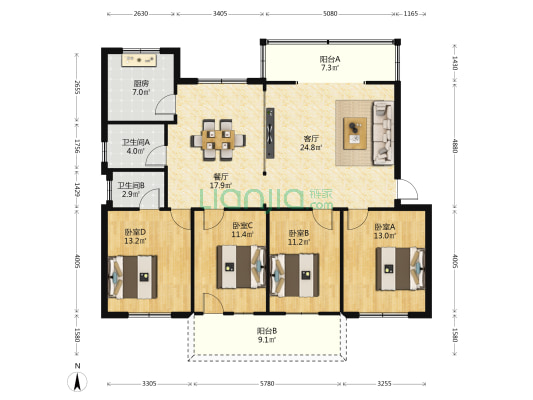 东海新村 4室2厅2卫 131平方