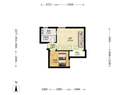 东舍坊街116号 1室1厅1卫 41平方