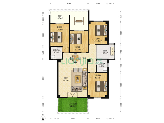 新港龙花园 4室1厅2卫 125平方
