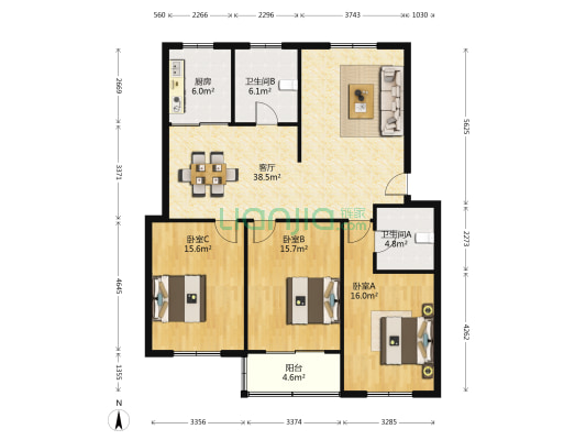 上海路4-1号 3室1厅2卫 125平方