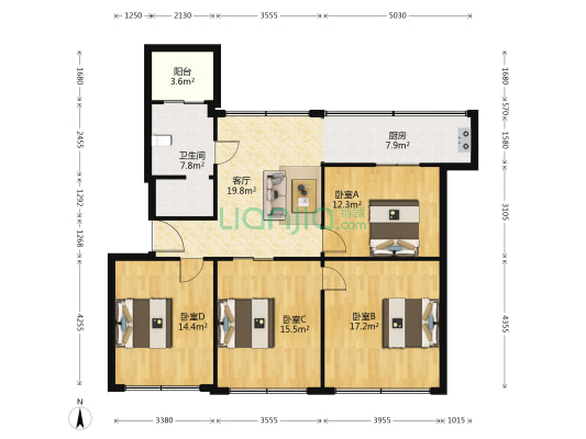 化工研究所宿舍 4室1厅1卫 123平方