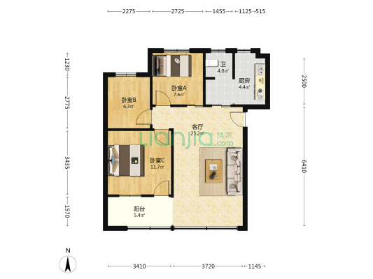 梅岭村 3室1厅1卫 73平方