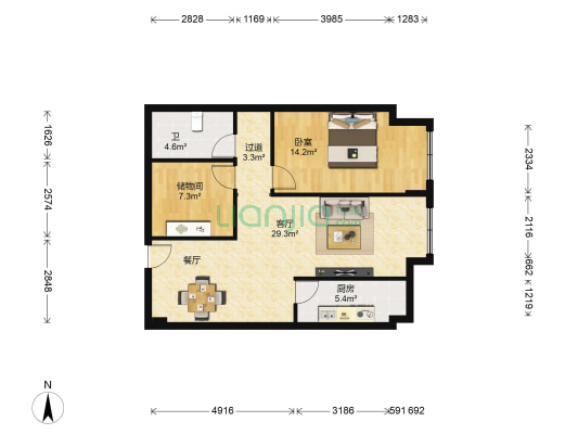 新东方公寓 1室1厅1卫 89平方