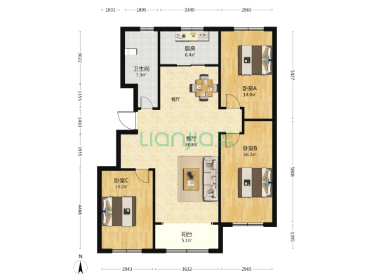 龙泉社区 3室1厅1卫 134平方