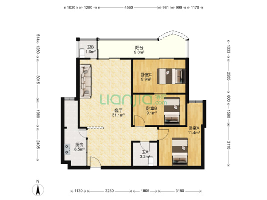 海韵楼 3室1厅2卫 111平方