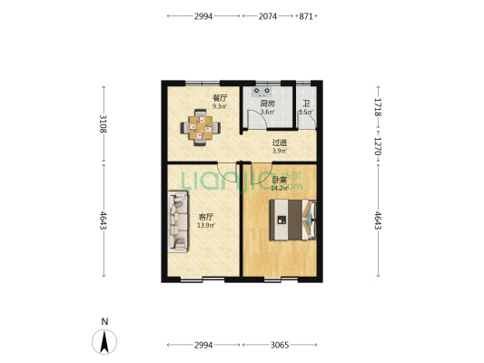 鼓楼区教育家属楼 1室2厅1卫 63平方