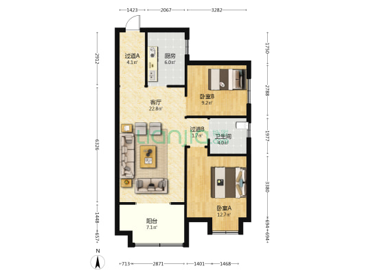 洪山滨江府 2室1厅1卫 90平方