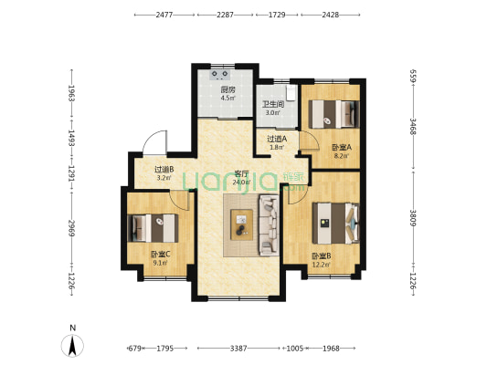 碧桂园翡翠郡二期 3室1厅1卫 98平方