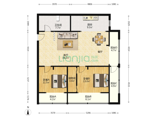 新川路300弄 2室1厅1卫 131平方