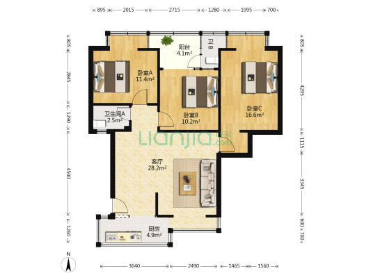 永和里8号院 3室1厅2卫 73平方
