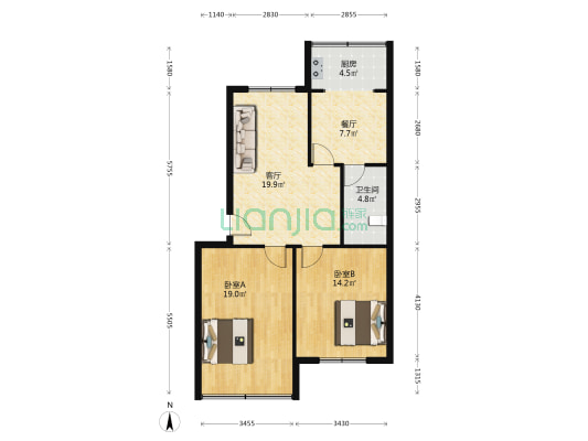 电子器材厂宿舍 2室2厅1卫 83平方