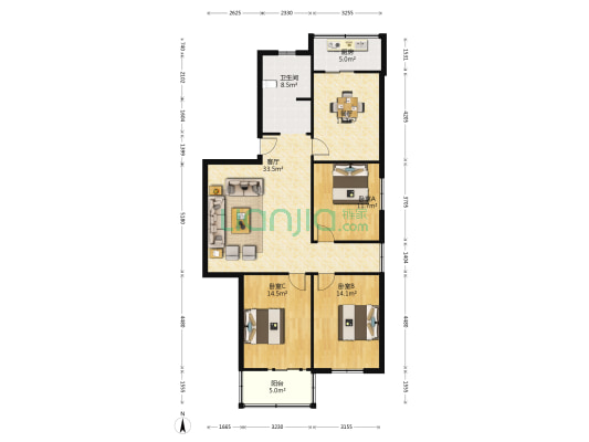 世纪佳苑 3室2厅1卫 122平方
