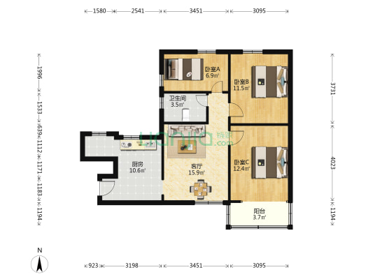 宛南华侨新村 3室1厅1卫 80平方
