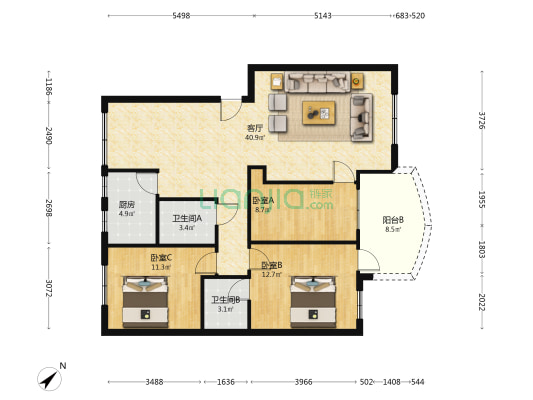 聚贤邨 3室1厅2卫 108平方