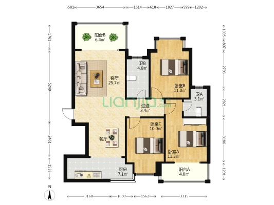 伊泰天骄二期 3室1厅2卫 102平方