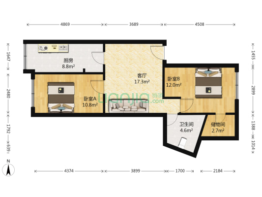 连华街 2室1厅1卫 73平方