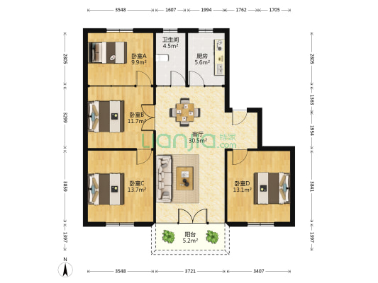 北油坊巷7号 4室1厅1卫 131平方