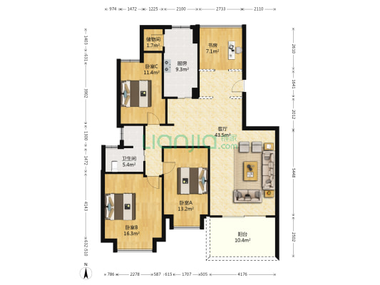 熙湾 4室1厅1卫 129平方