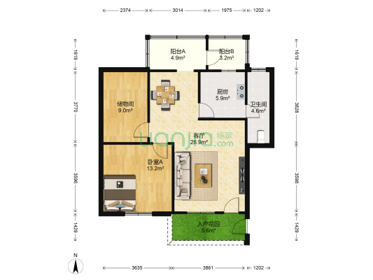 飞来苑宿舍 1室1厅1卫 80平方