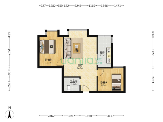 港盛小区 2室1厅1卫 76平方