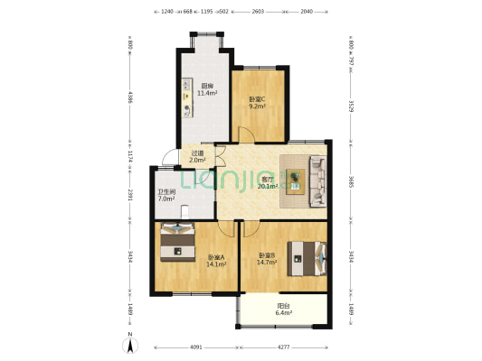 四十一街53号 3室1厅1卫 100平方