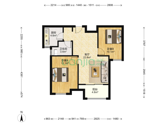 荣盛茉莉苑北园 2室1厅1卫 74平方