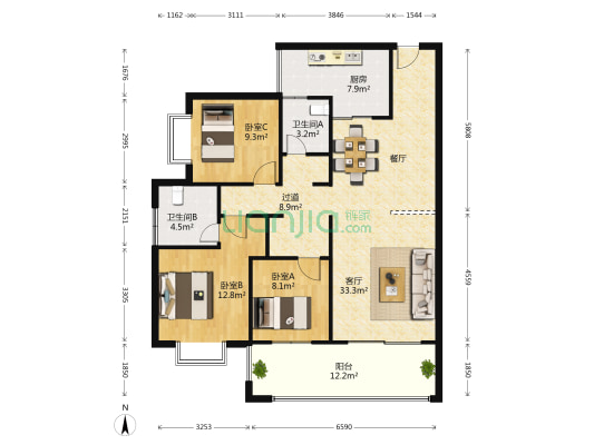 润城九重锦 3室1厅2卫 132平方