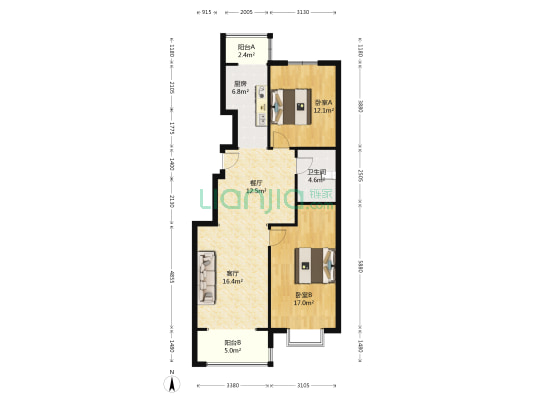 东方苑北苑 2室2厅1卫 102平方