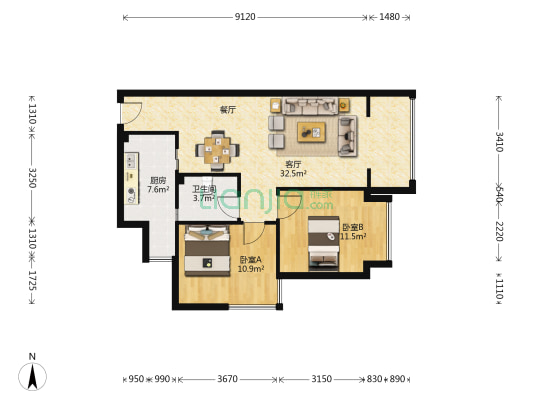 金色理想 2室1厅1卫 78平方