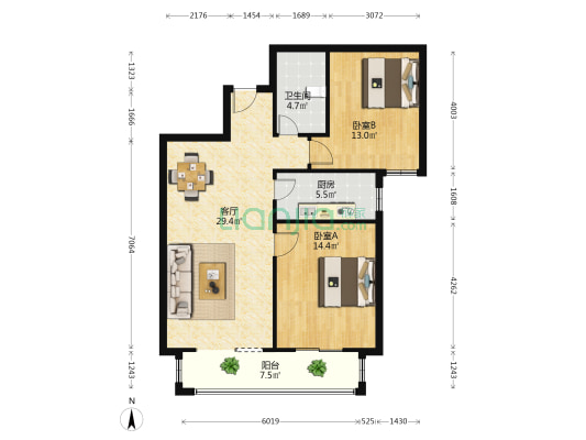 荣鼎天下园 2室1厅1卫 99平方