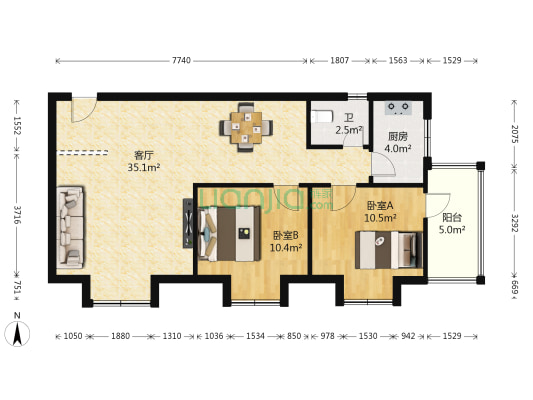 天伦公寓 2室1厅1卫 75平方